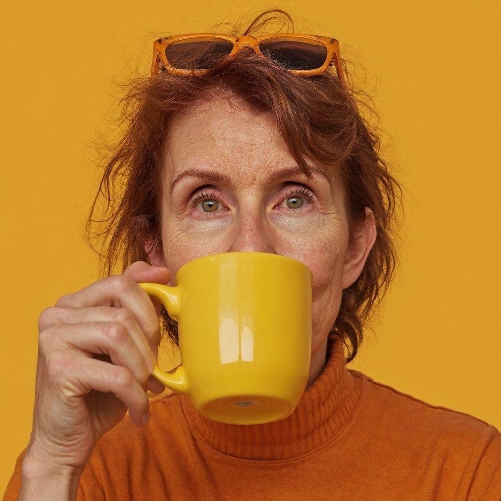 Chaela with her morning coffee
